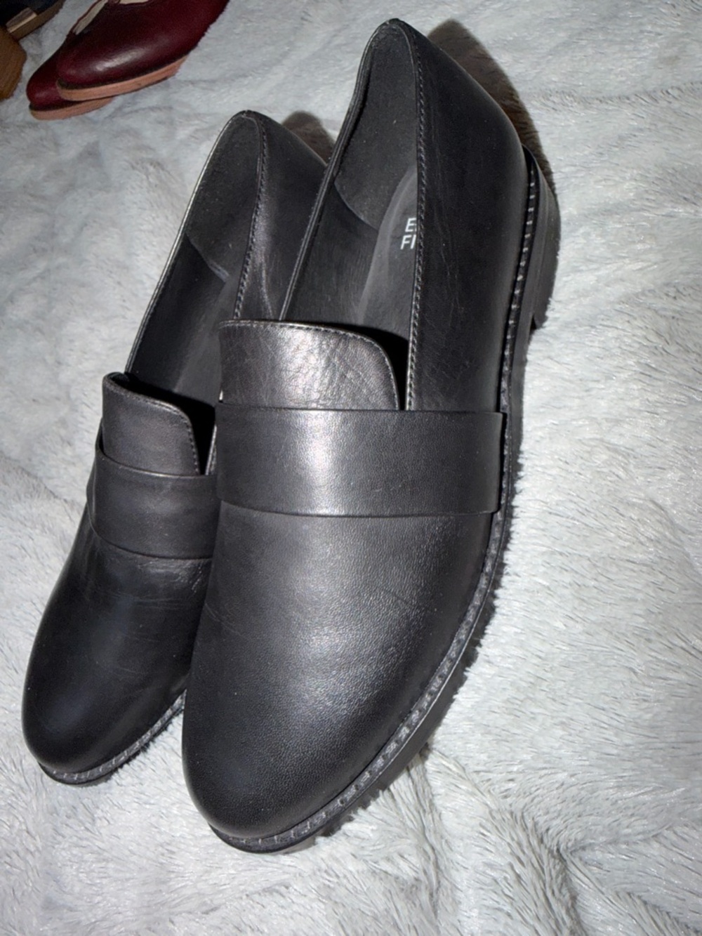 Eileen Fisher Black Leather Slip-On Loafers